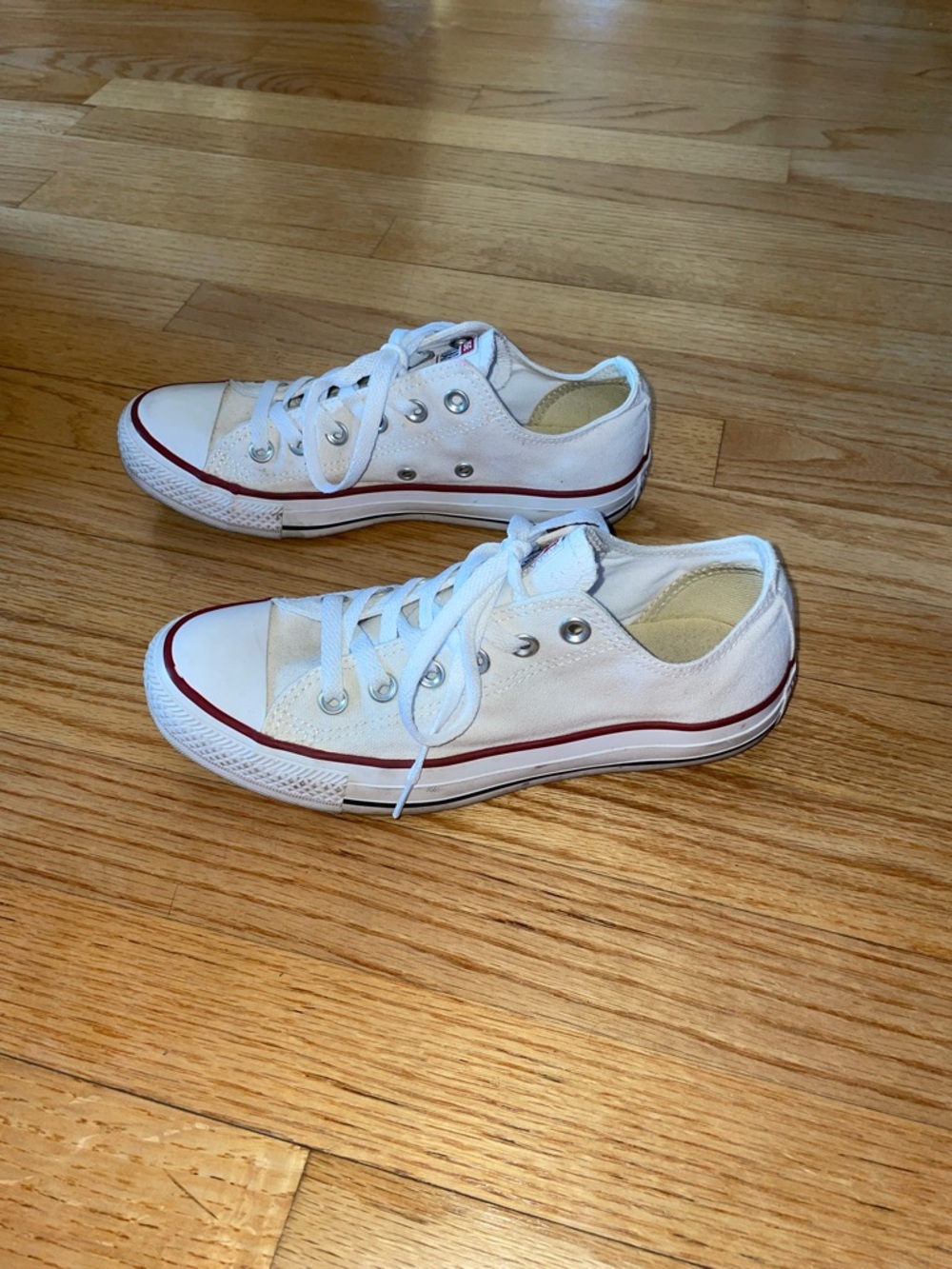 Converse White Low-Top Sneakers with Red Trim